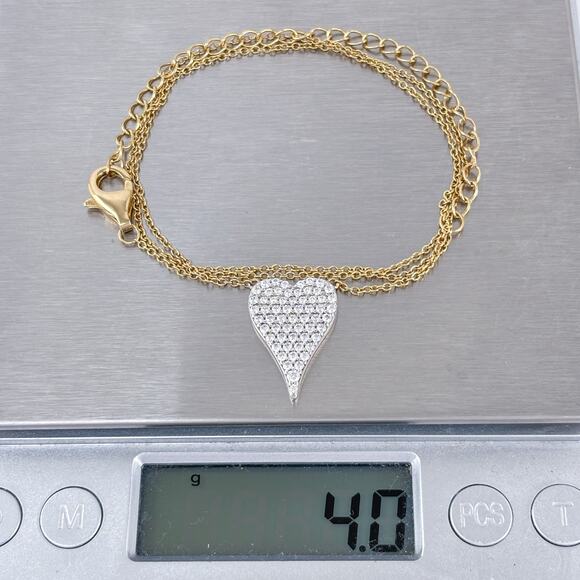 Vintage Gold-Tone Sterling Silver Cubic Zirconia Heart Pendant Necklace 16"-20" - Picture 7 of 7